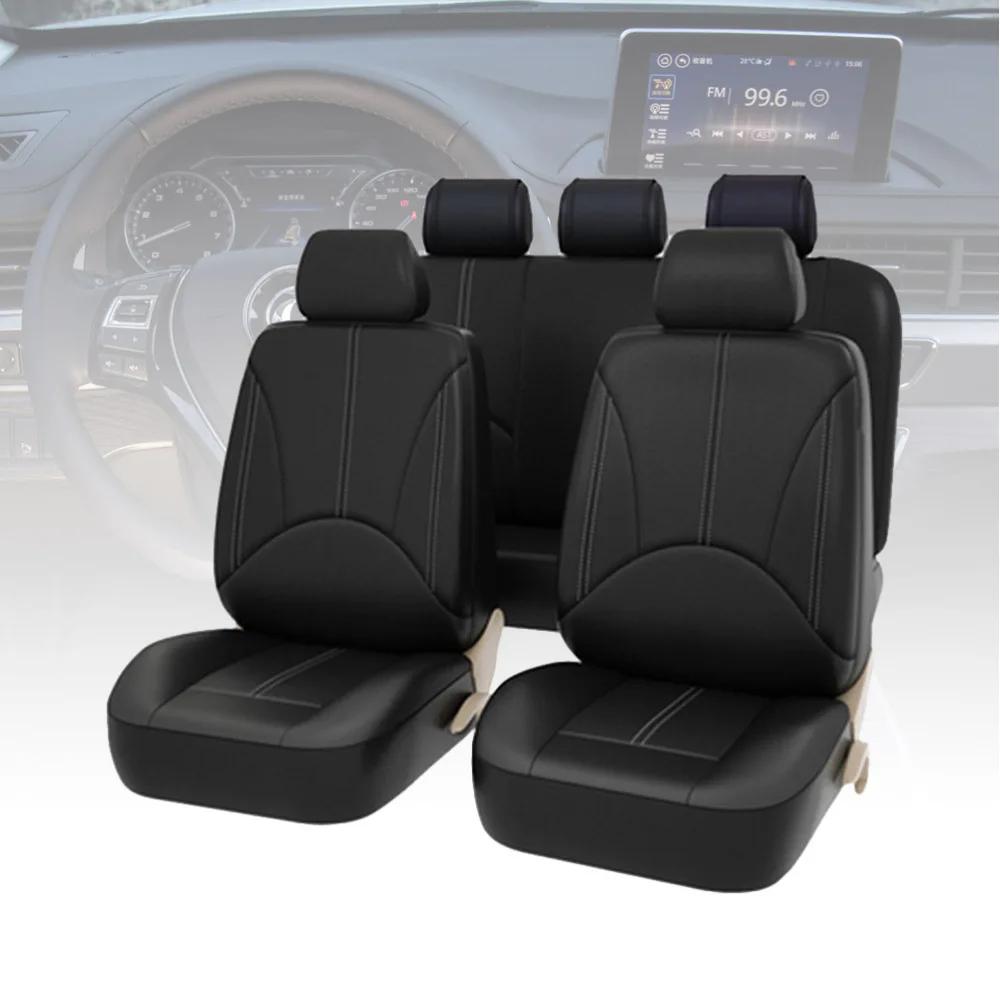

9pcs Full Set Front Rear PU Leather Car Seat Cover Cushion Mat Protector Black Auto Interior Styling Decoration (Black)