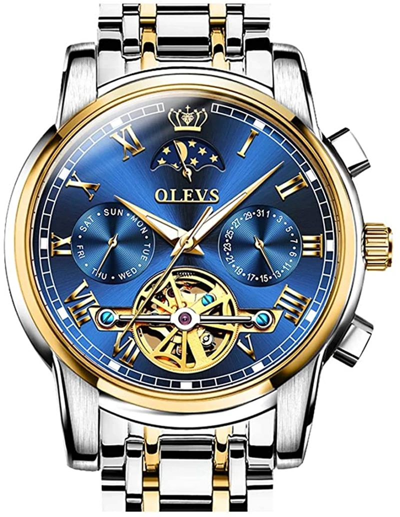 

OLEVS Mens Watch Automatic Mechanical Tourbillon Slef-Wind Luxury Stainless Steel Waterproof Luminous Date Wrist Watch