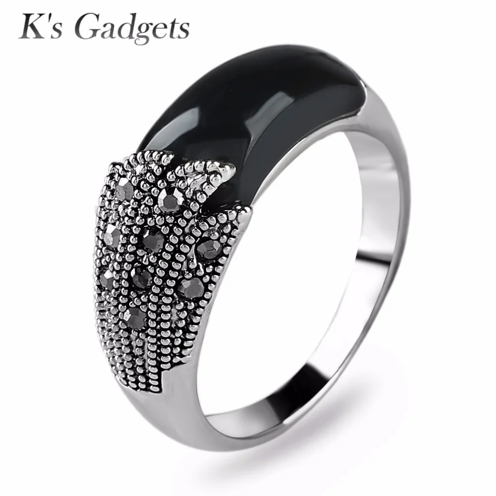 Женское кольцо с зеленым опалом K's Gadgets серебряного цвета фианитом черный