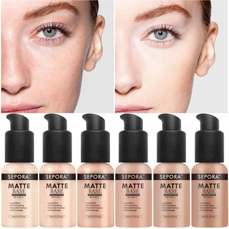 

30ml Face Matte Liquid Foundation Base Makeup Oil Control 24 Hours Lasting Concealer Full Coverage Waterproof Contour Makeup