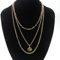 cute 3 layer golden chain necklace for girls hotsale jewelry 2021 trend luxury chains with pendants coin shaped collares para mu