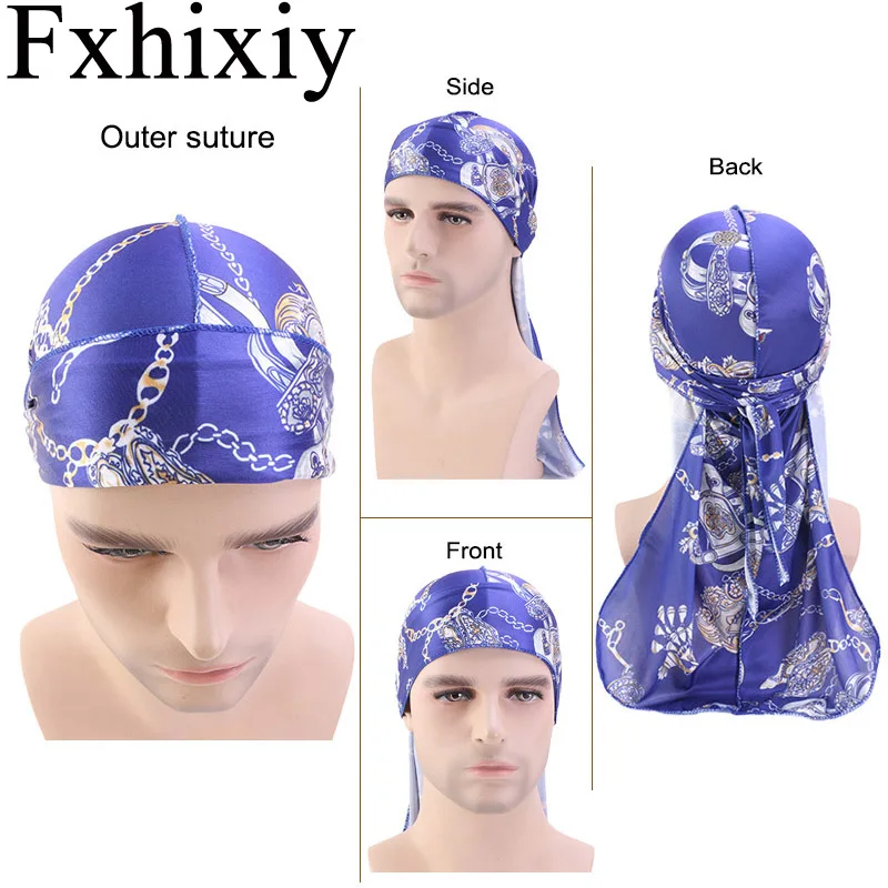 

Новый шелковистый принт удлиненный хвост Durag Doo Rag пиратская шляпа Байкерская волна Тюрбан повязка на голову головной платок бандана повязка на голову