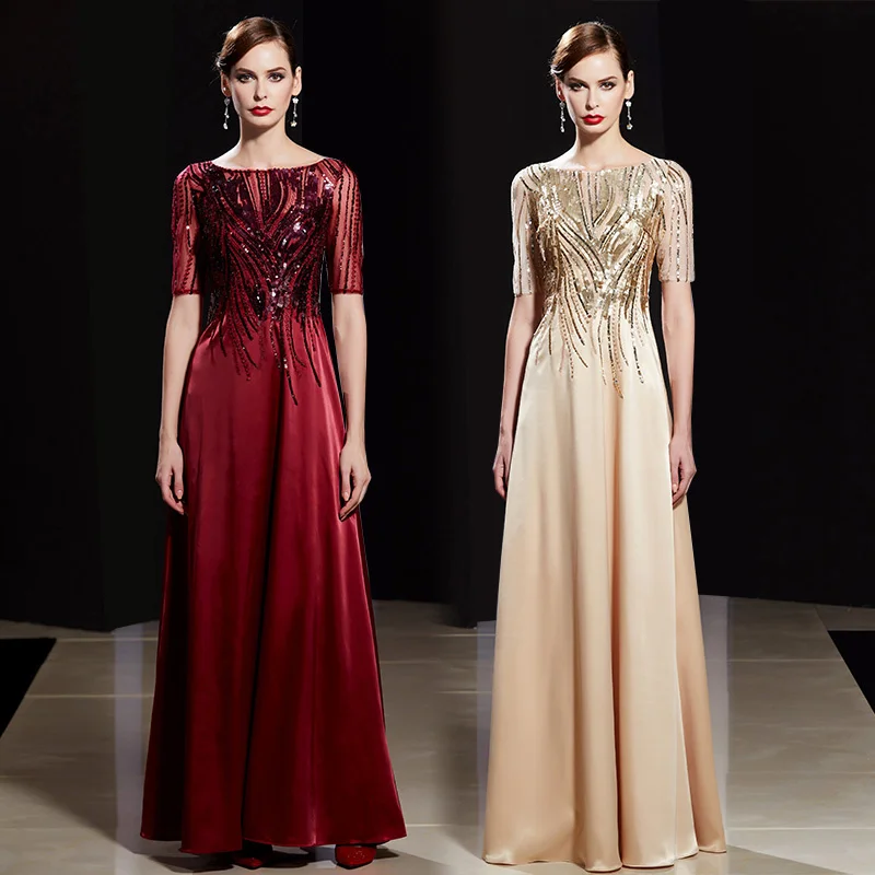 

grace Women's formal prom evening dress sequined red gold long wedding party dress Plus size Ceremony Dress mother's formal dres