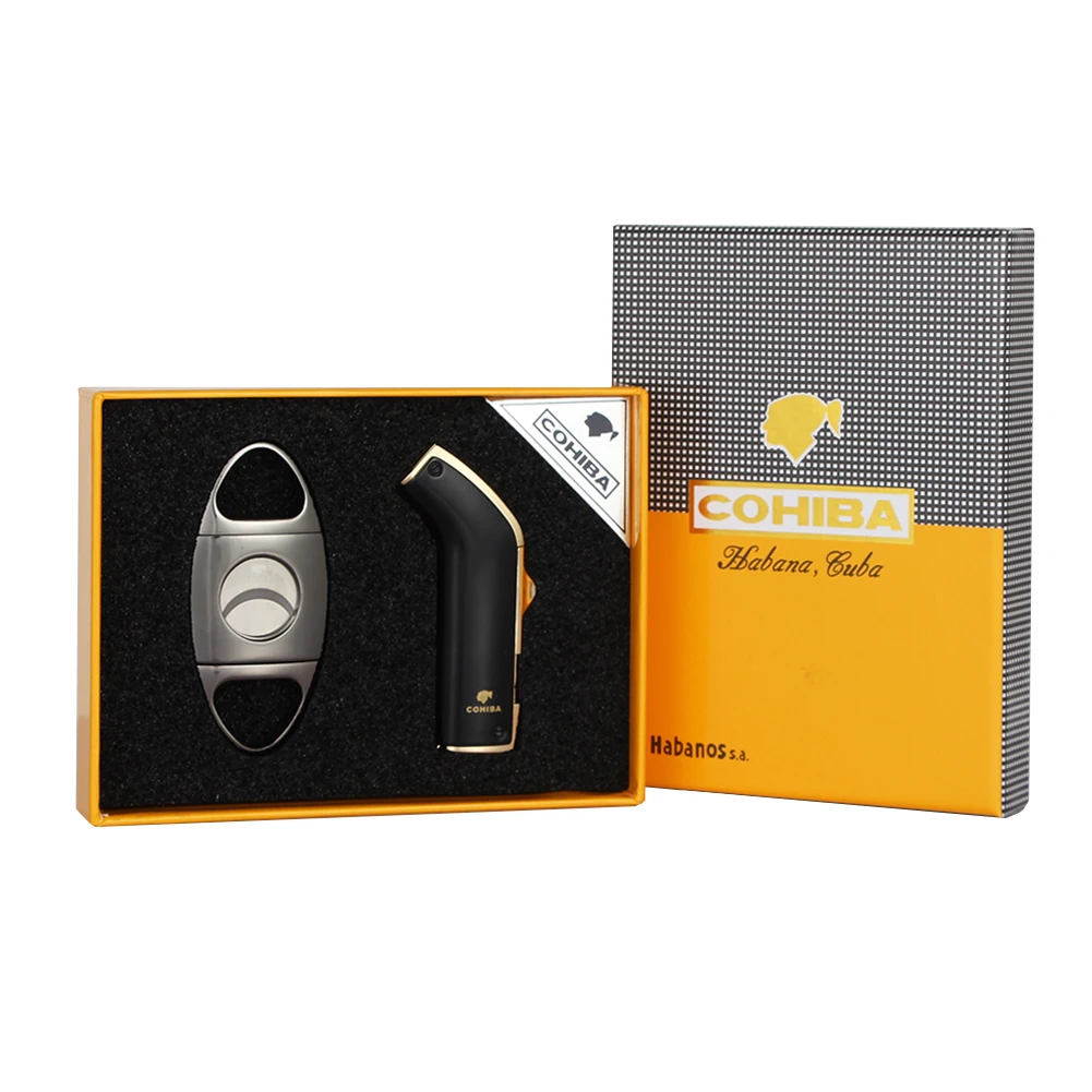 COHIBA аксессуары для сигар резак Зажигалка Набор гильотина из нержавеющей стали 2