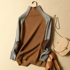 Женский свитер с высоким воротником, зимний утепленный пуловер в стиле пэчворк, 0,47