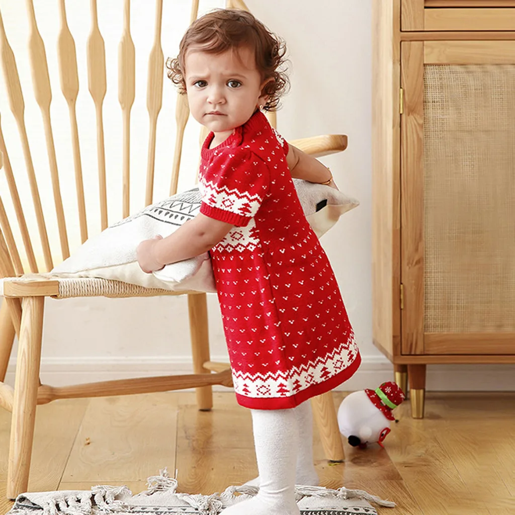 Платье для малышей рождественское вязаное платье принцессы с оленем маленьких