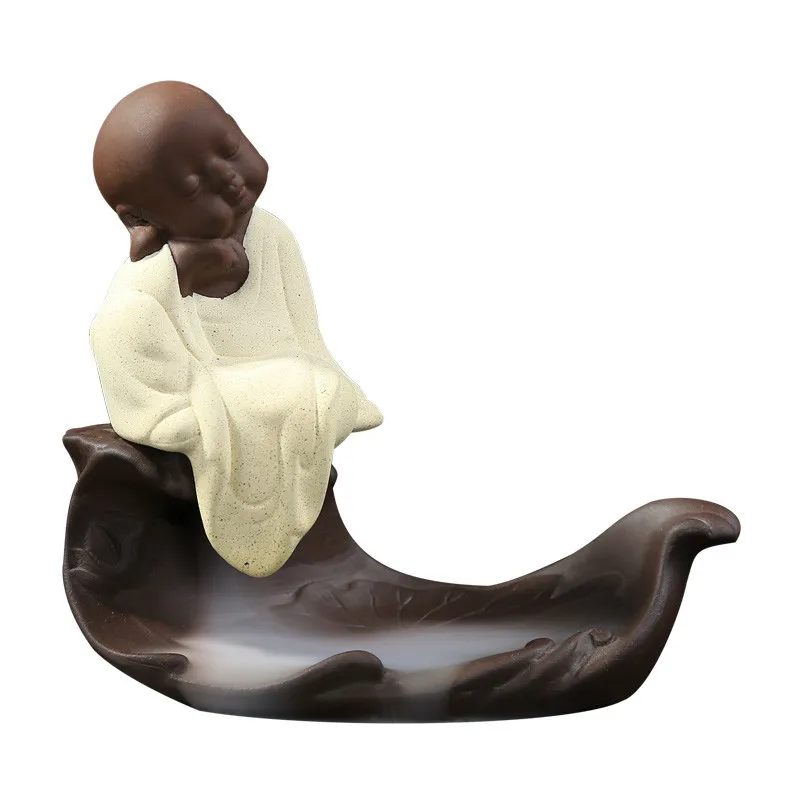 

Creative The Lovely Little Monk Backflow Incense Burner Buddha Smoke Waterfall Censer Incense Holder Teahouse Decor WF1017