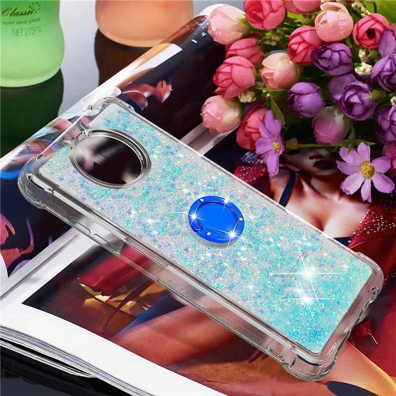 

Finger Ring Phone Case For Xiaomi Redmi Note 9 5G Cases Silicone Glitter Liquid Holder Back Cover For Redmi Note 9T 5G Funda