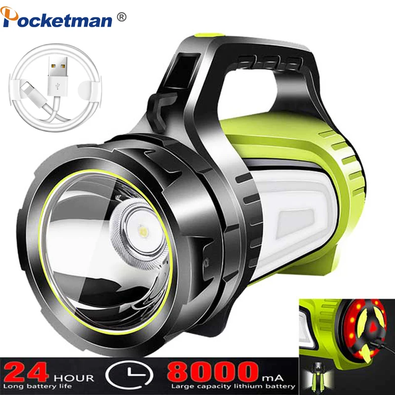 Высокомощная рабочая лампа 100W LED Searchlight USB перезаряжаемый прожектор Фонарик на длинной дистанции, портативная лампа-фонарь.