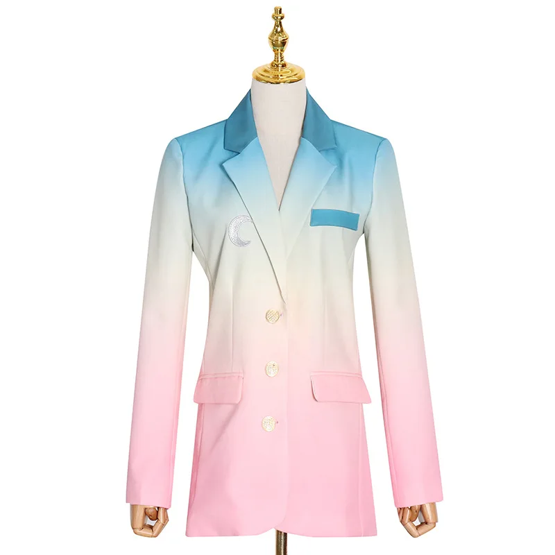 

Womens Lapel Collar Match Colors Embroidery Moon Blazers Suit Slim Fit Coats Outwear Spring Styles New 2021