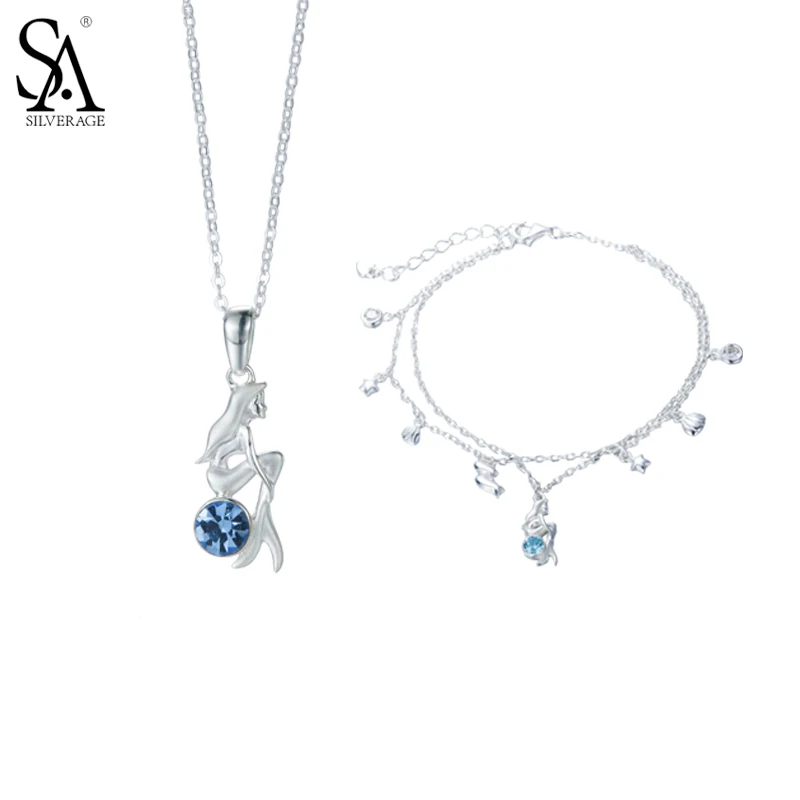 

SA SILVERAGE Joyas новые женские Sieraden 925 Пробы Ювелирные наборы подвески с изображением русалки для ожерелья Браслет цепочка