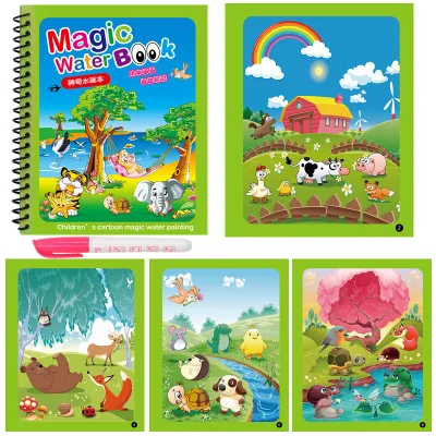 1pcs Magical Book Water Drawing Montessori Coloring Cartoons Books Doodle Pen Painting Board For Kids Toys Birthday Gift | Игрушки и