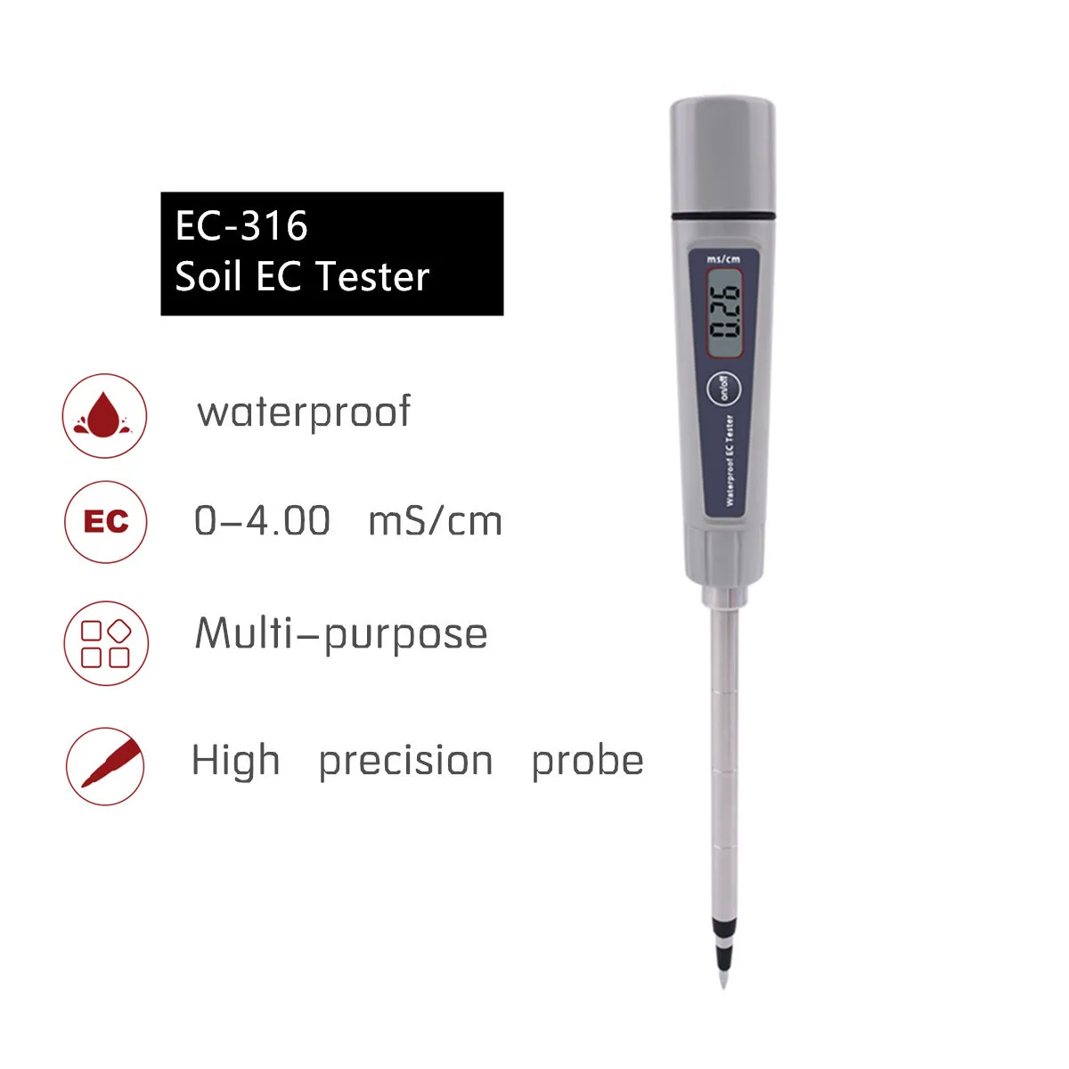 

Digital Home Soil Tester Conductivity EC Meter ATC 0-4.00 mS/cm for Aquarium Swimming Pool Lab Soil Hydroponics Plant Tools