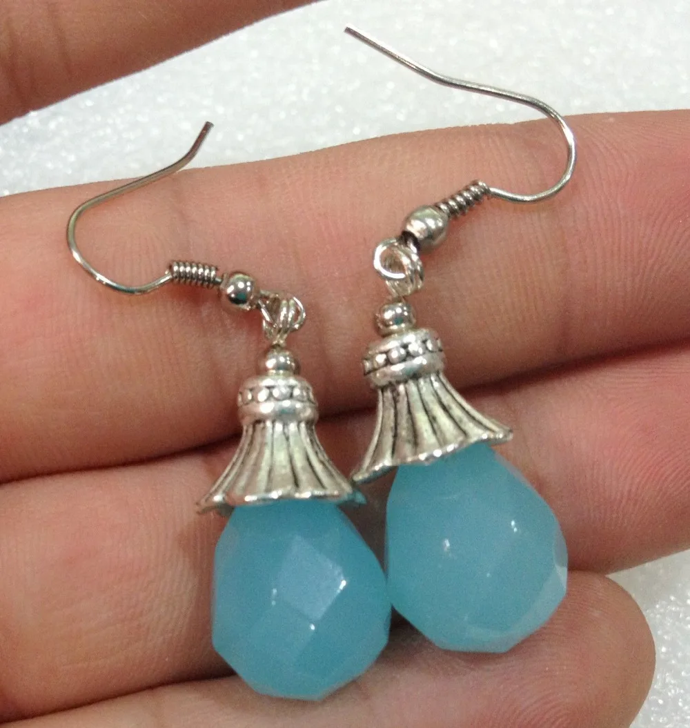 + 12x16 мм синий кристалл граненые каплевидные бусины серьги AAA серебро Hook18K GP стиль