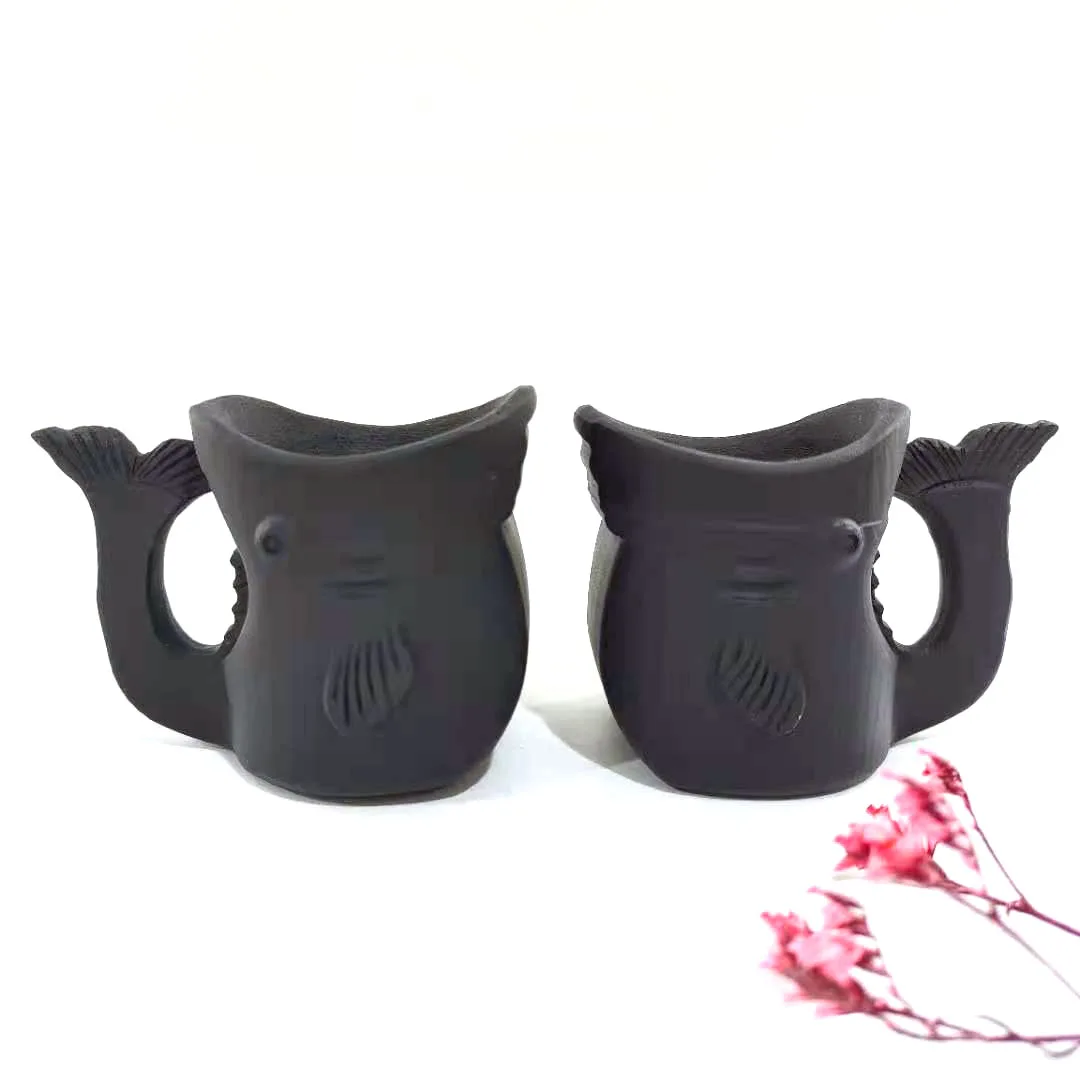 

Natural High Quality Stone Fish Shape Cup Black Obsidian Crystal Folk Crafts