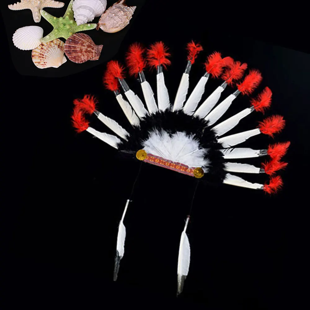 

Indian Headdress Chief Feathers Bonnet Fancy Cosplay Hat Party Fit Unisex