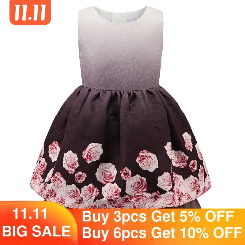 childdkivy Rose Printed 100% Cotton Lining Mesh Girls Princess Dress Kids Party Dresses For 2-12 Years | Детская одежда и обувь