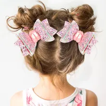 Presilhas de cabelo com laço de glitter rosa 2 tamanhos e 3 polegadas, acessórios para meninas, festa de dança, arco, grampos para cabelo para crianças (2)