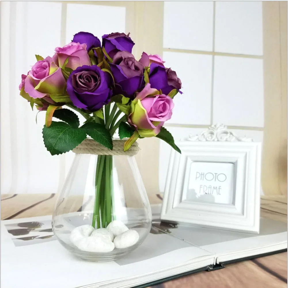 12 голов завитые розы Королевский букет Искусственные цветы Свадебные