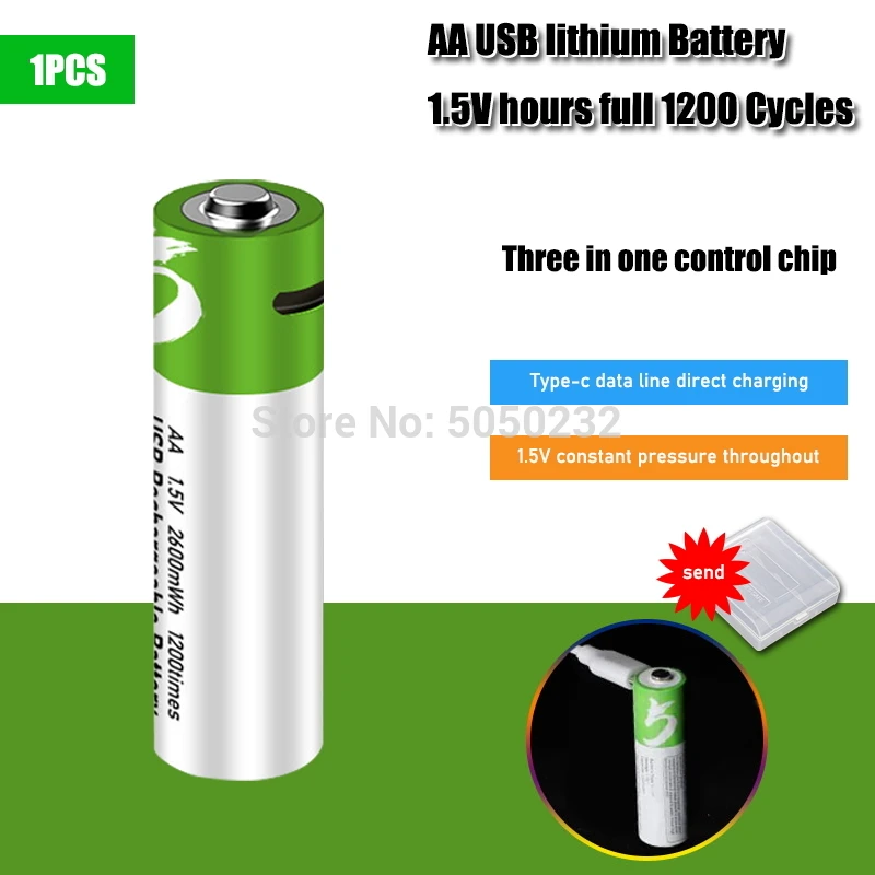 

High capacity 1.5V 2600mwh AA Rechargeable li-ion Battery polymer with USB rechargeable + Battery storage Box