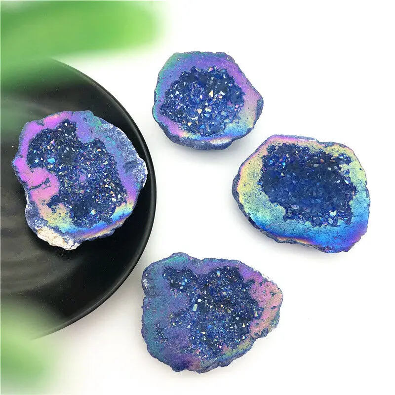 Красивый цвет синий титан аура агат кварцевый кластер хрустальные точки образец
