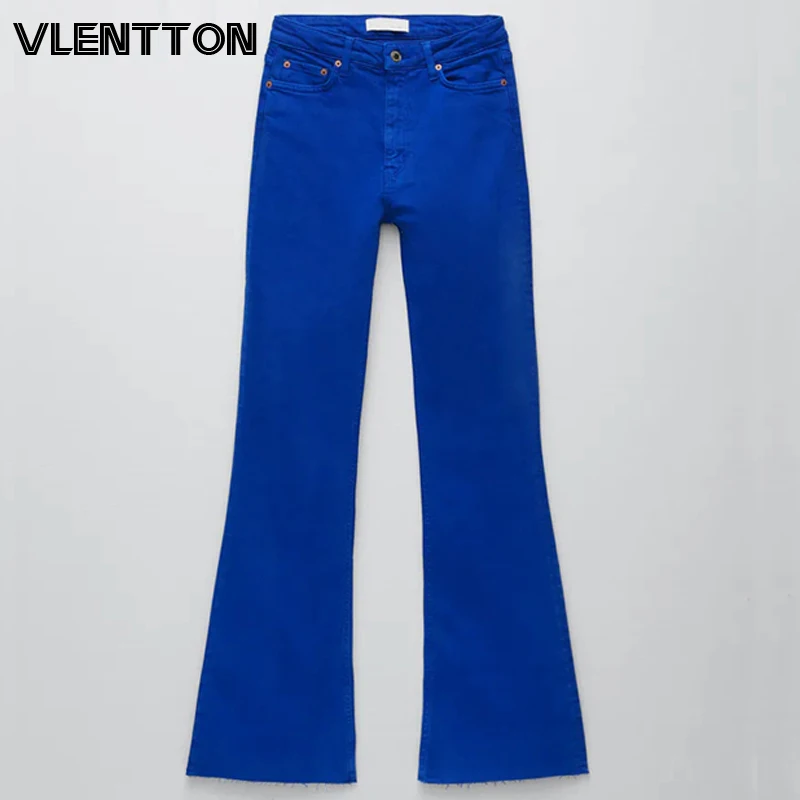 

Женские джинсовые брюки со средней талией, модные синие яркие джинсовые брюки с рогами, весна-осень 2021