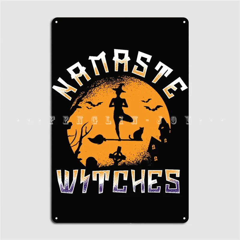 Namastay ведьмы Йога Хэллоуин металлическая табличка винтажный Настенный декор