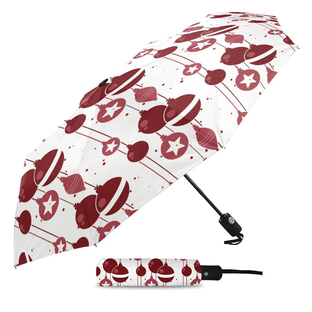 Red Christmas Bell Three-folding Umbrella Wind Resistant Folding Fully-automatic Sunny and Rainy | Дом и сад