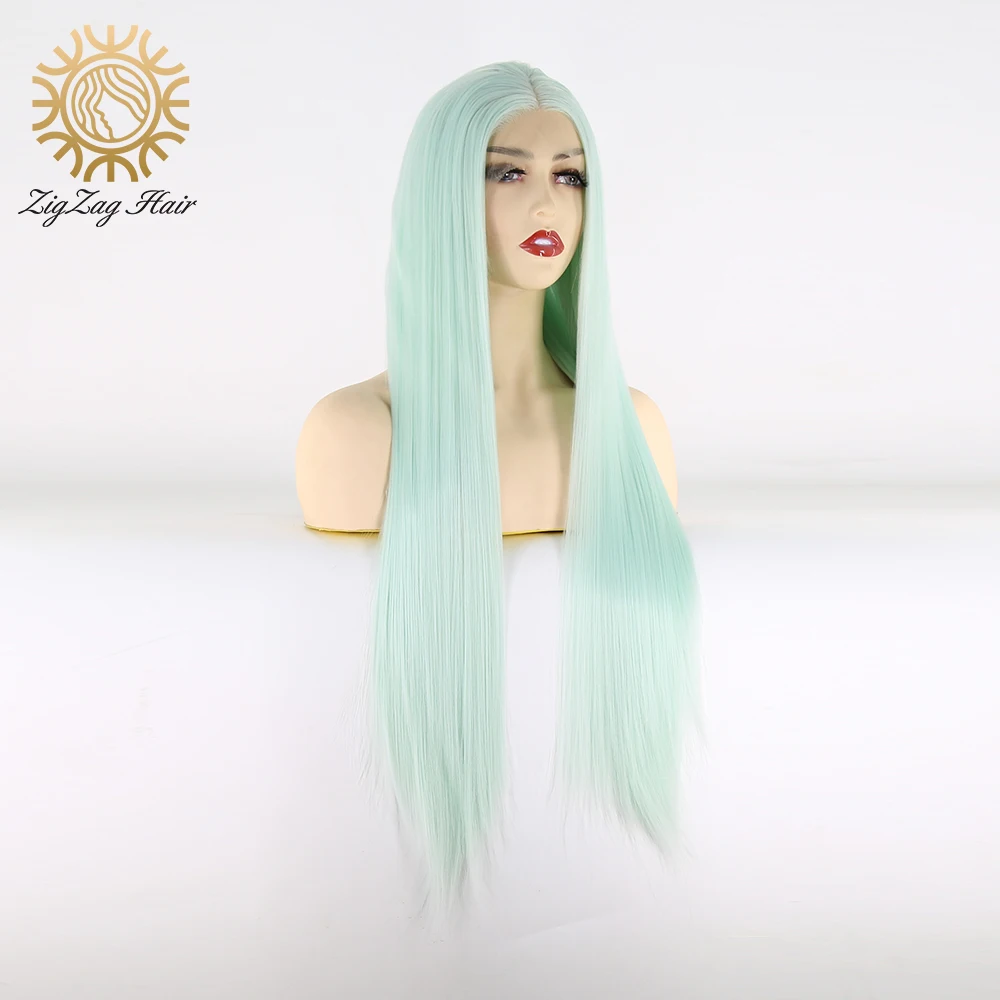 BTWTRY средняя часть светильник мяты с прямыми волосами парик синтетические