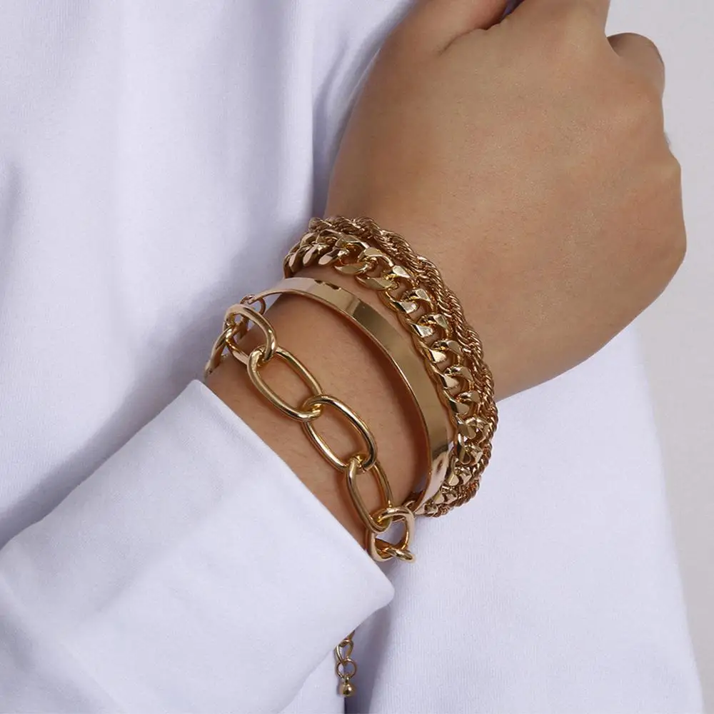 

Lacteo Punk Exaggerated Twist Chain Bracelet for Women Hip Hop Multi Layer Cross Metal Charm Bracelets Bangle Jewelry Wholesale