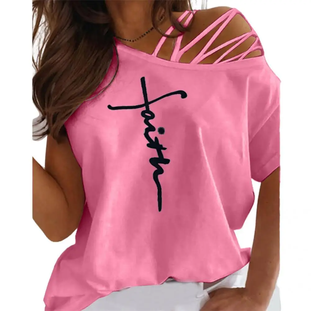 

Soft Chic Letter Print Loose Women T-shirt Thin T-shirt Short Sleeve for Travel
