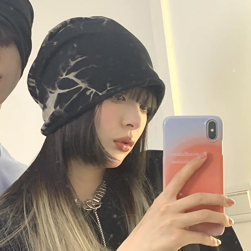 

Hat female spring and autumn Department versatile black thin Baotou hat ins tide knitted net red pile hat scarf hat summer