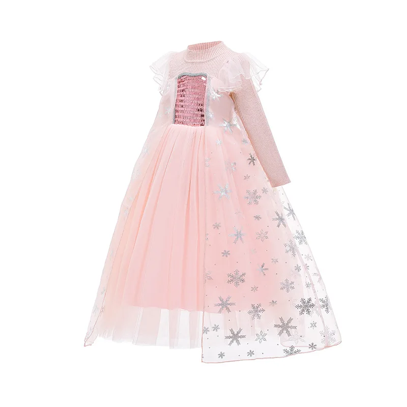 Платье Эльзы с длинными рукавами для девочек Детский карнавальный костюм