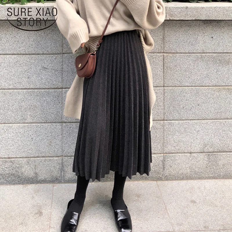 Женская плиссированная юбка однотонная офисная трапециевидная с завышенной