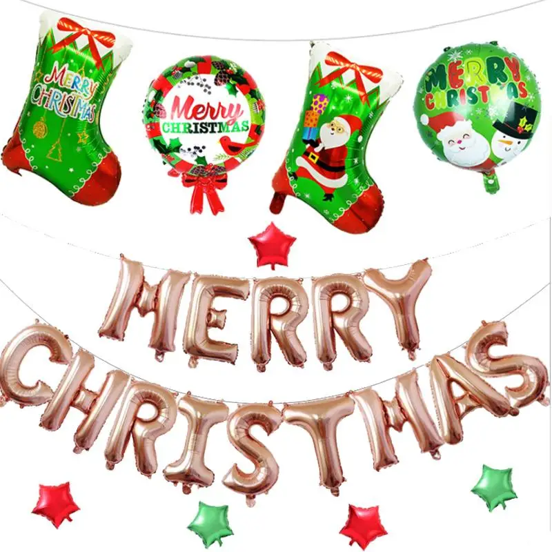 

2020 New Year DIY Christmas sock garland aluminum balloon 16 inch Christmas bright gold rose gold red green letter balloon ZB261