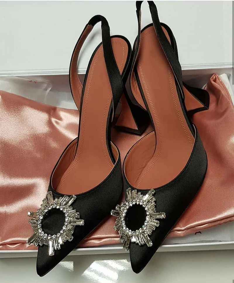 Женские босоножки с острым носком туфли-лодочки на высоком каблуке со стразами и