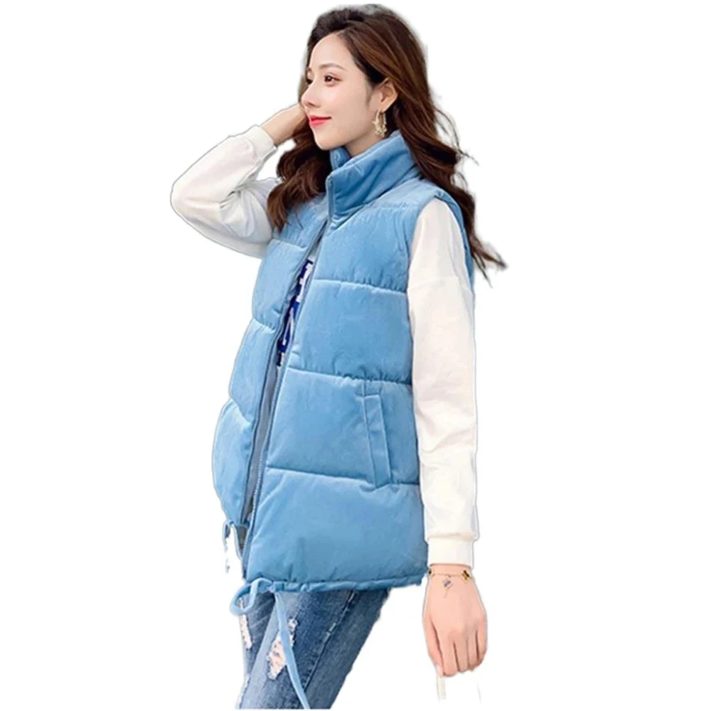 

Winter Vests for Women Waistcoat 2021 Female Sleeveless Jacket Zipper Short Ladies Coat Stand Collar Warm Velvet Vest Outwear