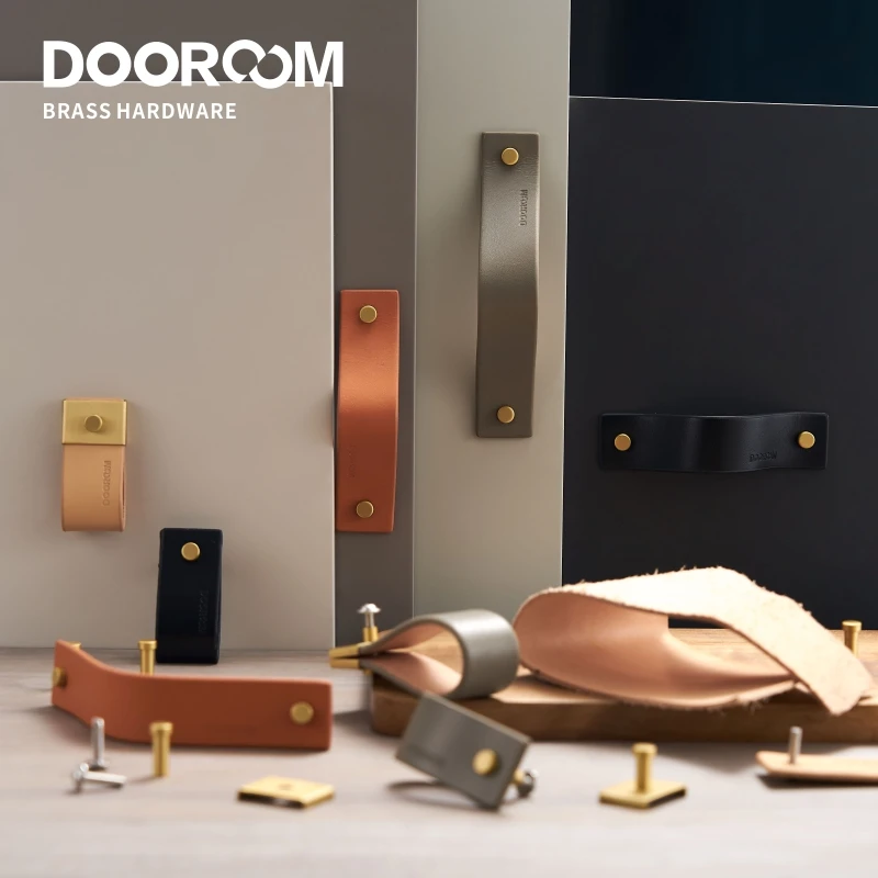 Dooroom латунные и кожаные мебельные ручки Скандинавский современный шкаф комод