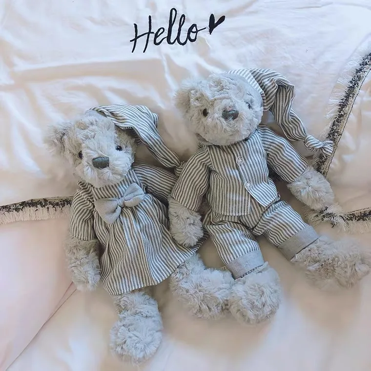 

30cm Hot New Cute Wear Clothes Bear Grey Rabbit Plush Toy Soft Stuffed Doll Kids Couple Gift