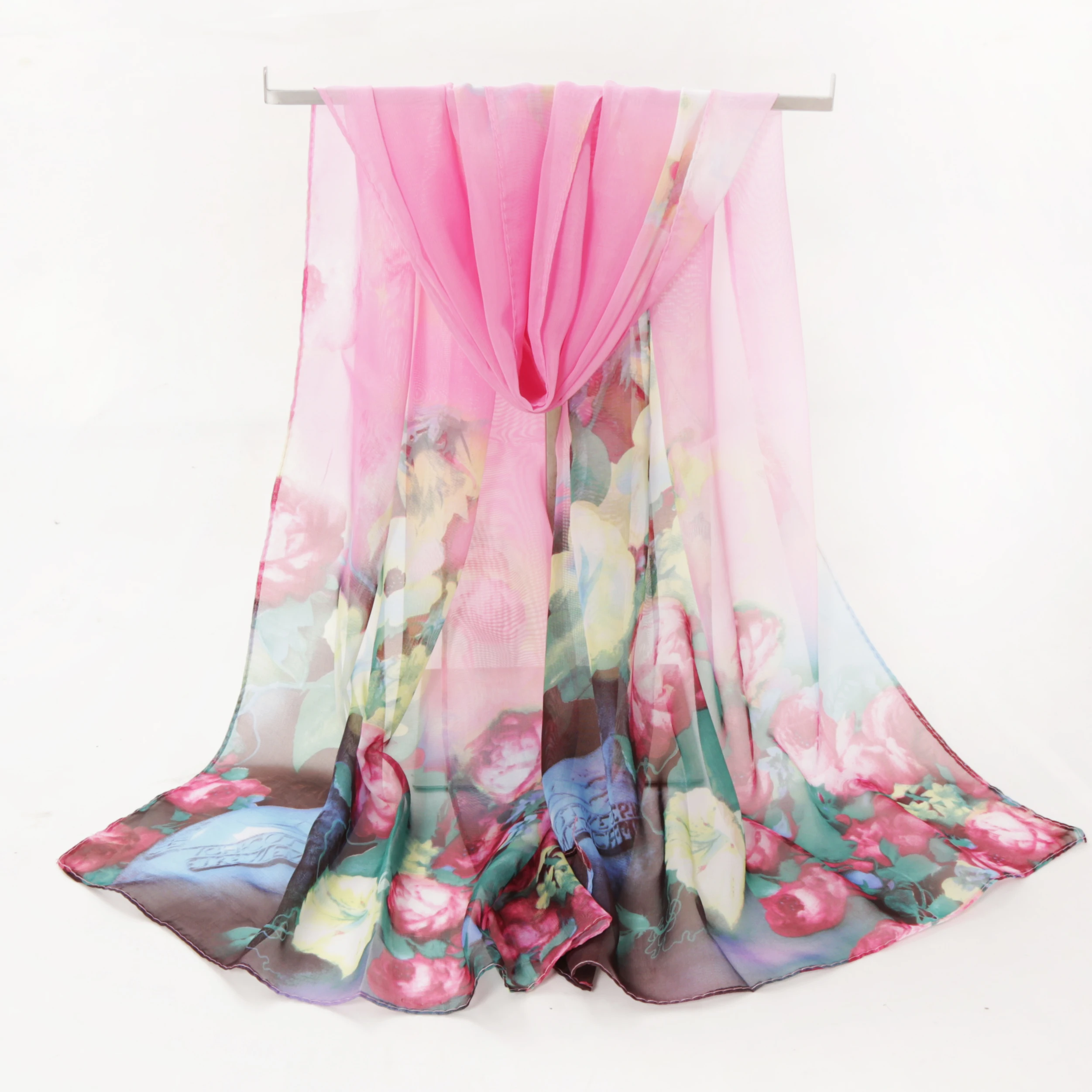 Новый женский цветочный шарф длинный мягкий накидка Женская шаль шифоновый