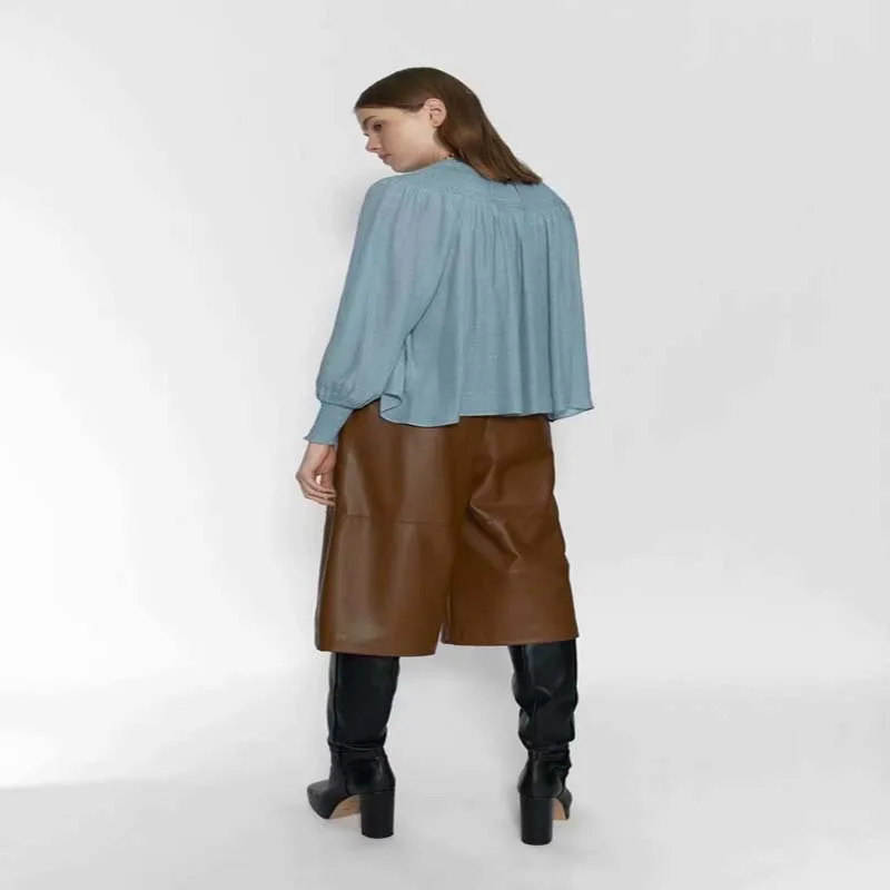 Женская короткая блузка с принтом желтого цвета v-образный вырез длинный рукав