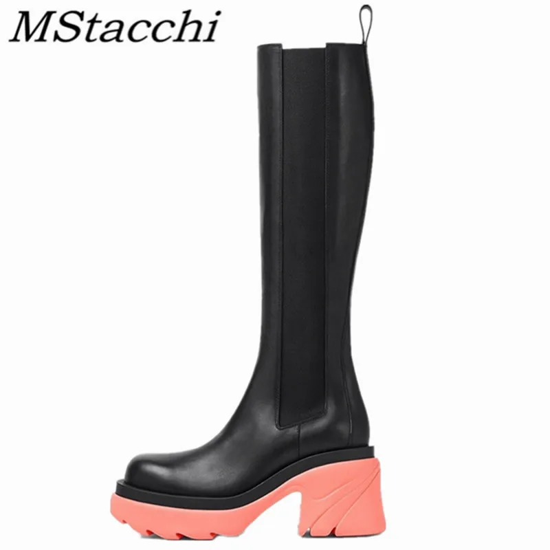

Женские сапоги до колена MStacchi, свободные, из натуральной воловьей кожи, без застежки, эластичные, для досуга