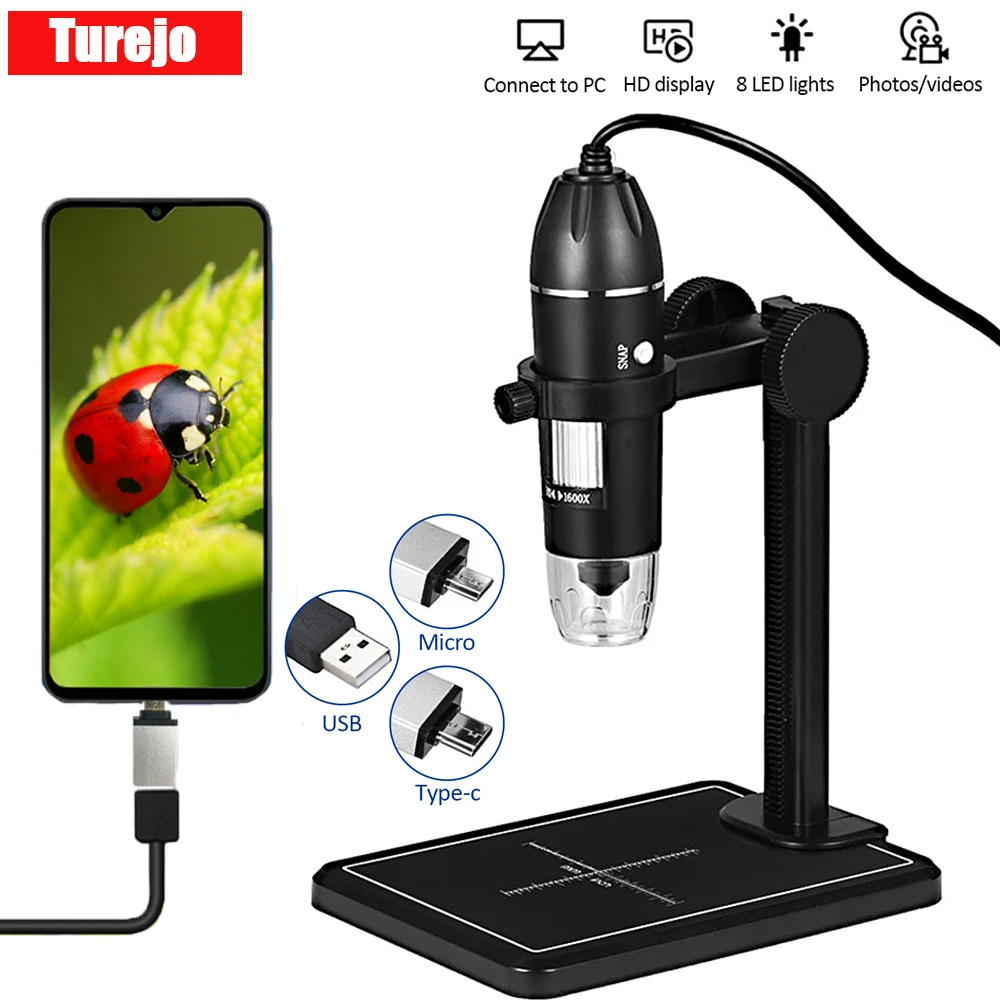 

1600X USB Digital Microscope 8 LEDs Electronic Microscope Endoscope Zoom Camera Magnifier+ Lift Stand For MAC Android PC