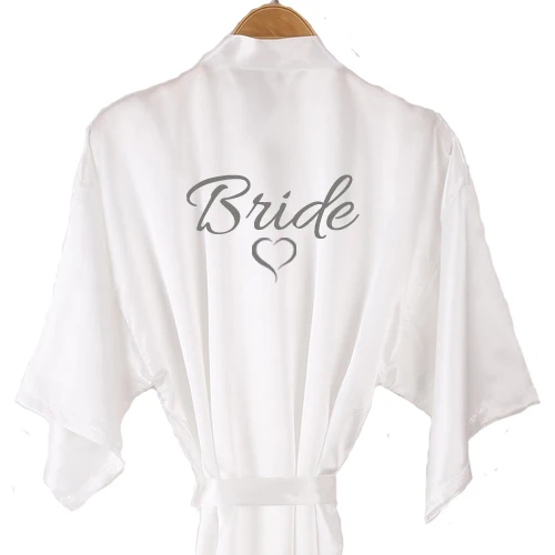 bride silver Великолепный mauve халат Атласный Женский атласный короткий кимоно с сердечками дизайн для свадьбы Вечерние одежда для невесты - Цвет: bride silver
