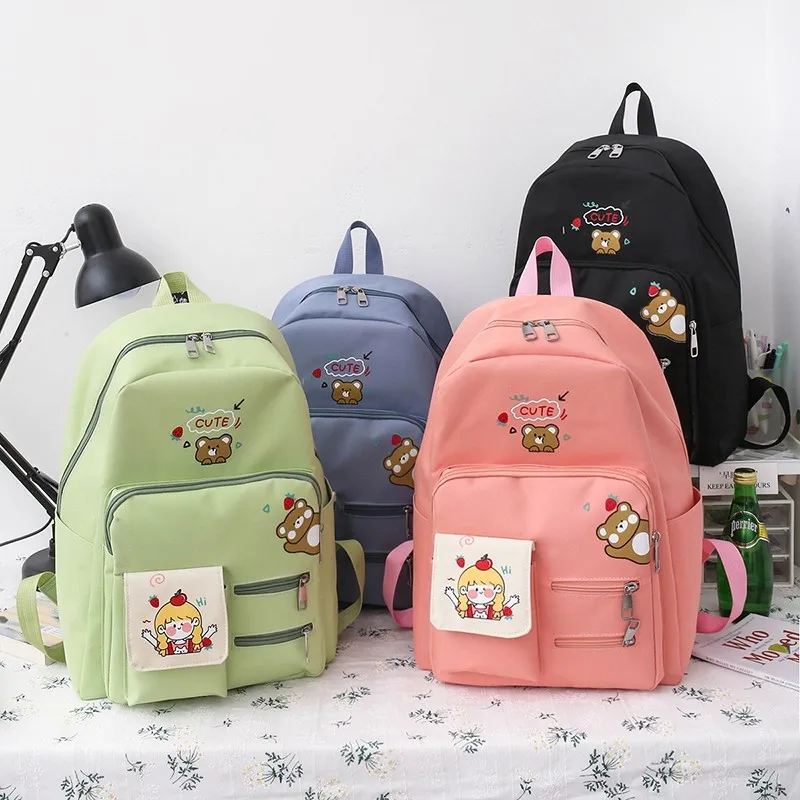 

4 pce set Schoolbag For Girl Women Backpack Canvas Female Student College School Bag Cool Laptop Backpack Fashion Travel Backbag