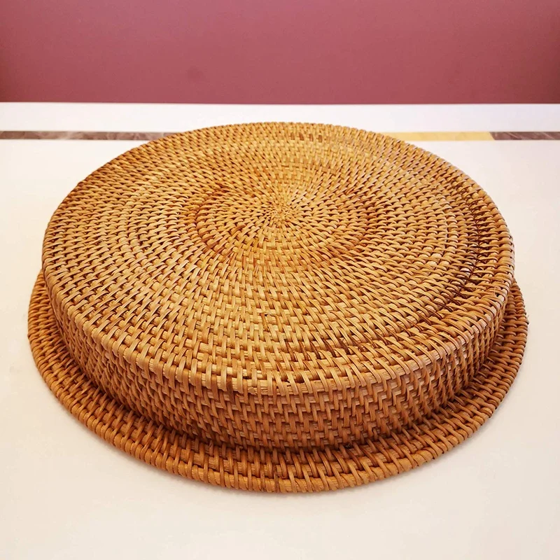 Ротанговый ручной круглый высокий настенный декоративный поднос для