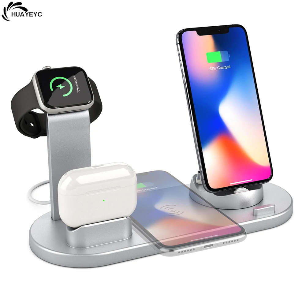 Беспроводная док-станция 10 Вт 6 в 1 для iPhone 12 11 Pro XS Max XR X 8 Plus Apple iWatch - Цена: 1377.11