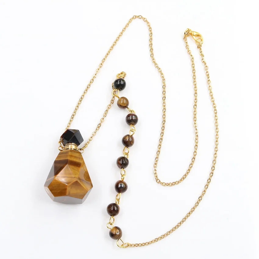 

YJXP Essential Oil Perfume Bottle Pendant Necklaces for Women Natural Tiger Eye Stone Diffuser Aromatherapy Charm Jewelry