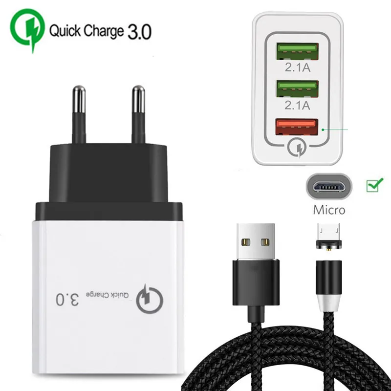 Быстрое зарядное устройство QC 3 0 и магнитный кабель Micro USB для Samsung S7 Edge J7 J6 J4 A10 Huawei