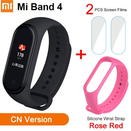 CN Add Strap Films Xiaomi mi Band 4 Global language mi Band 3 фитнес-браслет AMOLED цветной экран 50 м Swi mi ng водонепроницаемый пульсометр - Цвет: CN Add Strap Films